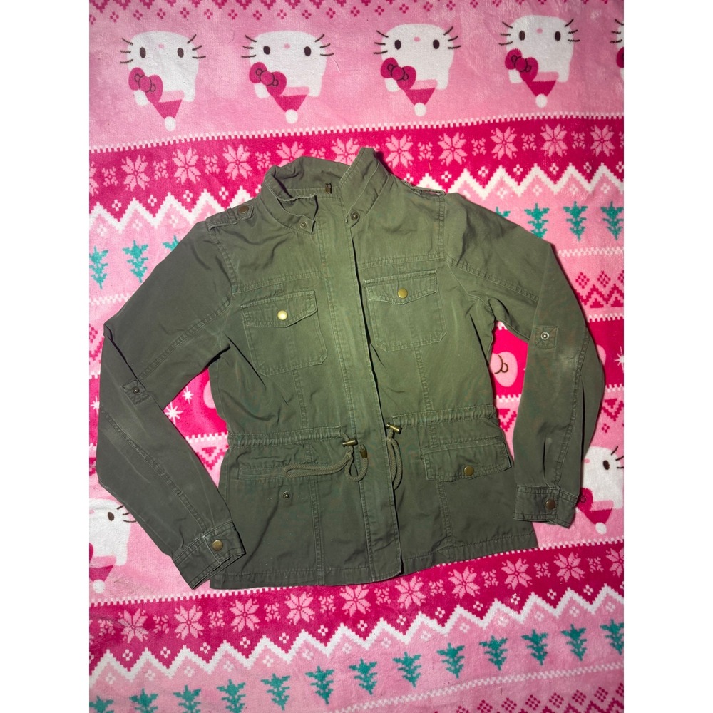 Chocolate USA Women Olive Green Utility Military Field Jacket Drawstring Waist S